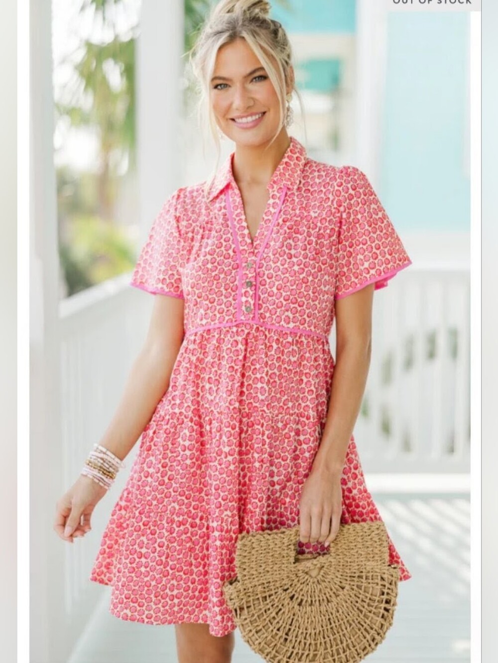 Umgee Pink Printed Collared Tiered Mini Dress - Picture 14 of 16